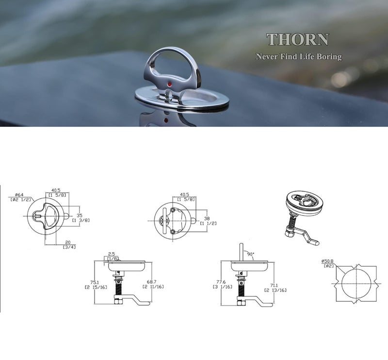Thorn Boat Cam Latch Stainless Steel Marine Hatch Pull with Back Plate - Image 5